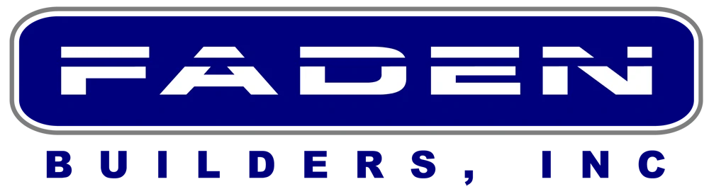 Blue rectangle, "FADEN" in bold, white uppercase modern font.