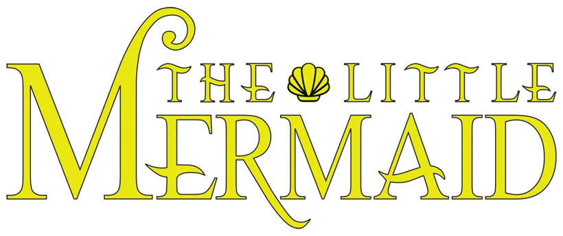 Yellow "The Little Mermaid" logo with a shell icon as the I in LITTLE, on transparent background.
