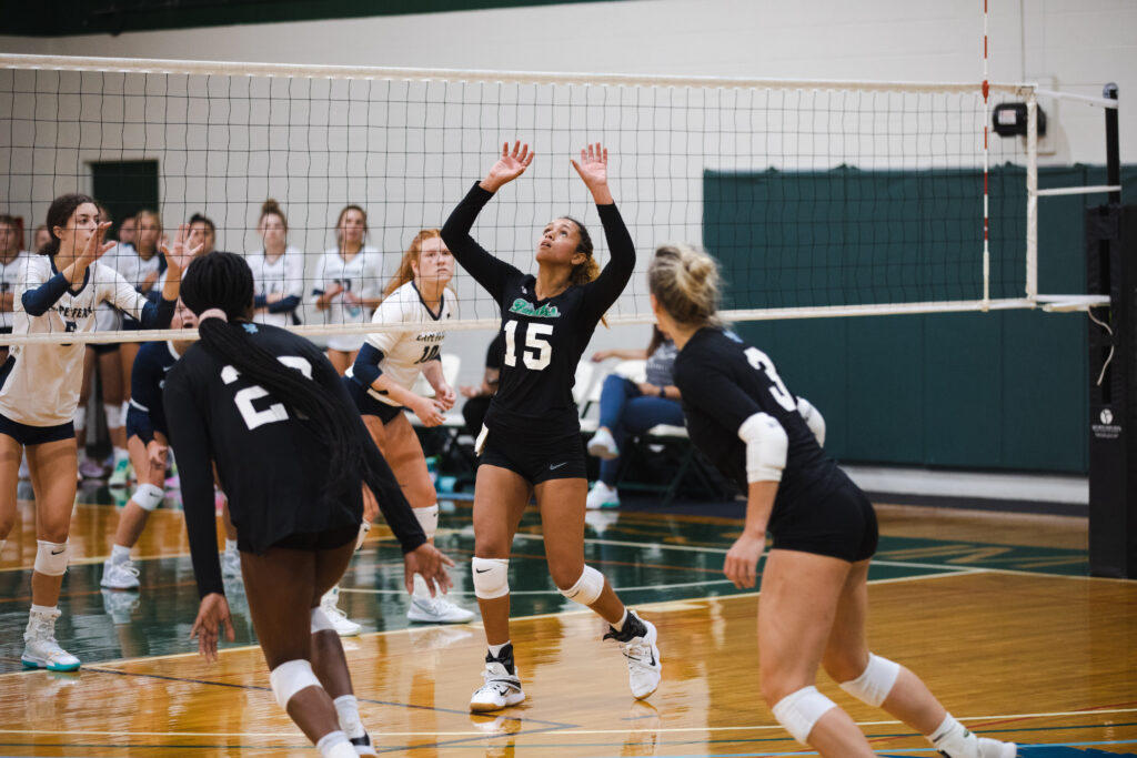 LSSC Volleyball player sets up a play during a match