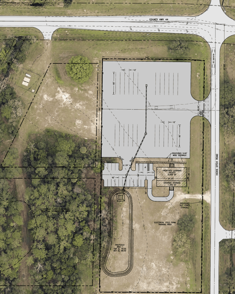 Conceptual site plan for a proposed lineworker training facility and field training area.