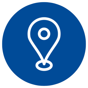 map pin icon in a dark blue circle