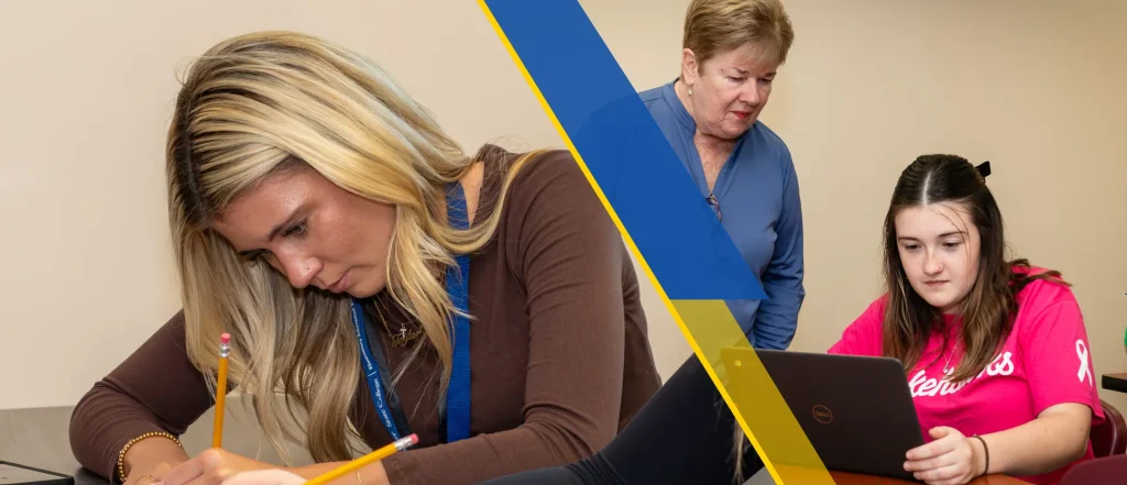 Girl getting help with something on her computer