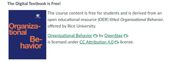 image of digital textbook information for Organizational Behavior