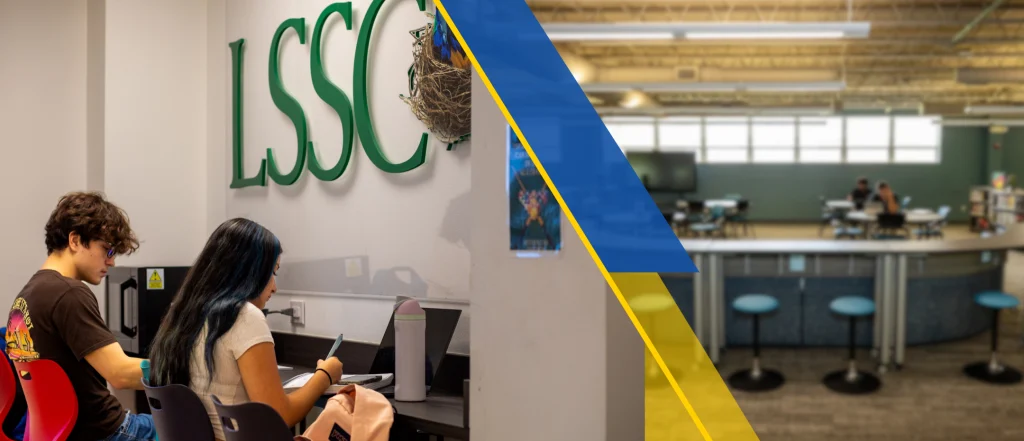 two students signing up for classes