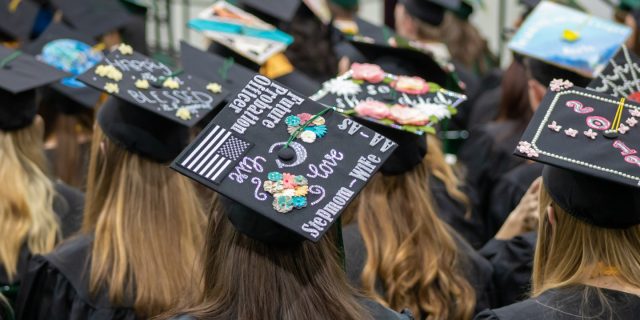 Back of decorative graduation caps