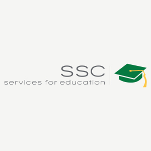 Text SSC Services for Education with green grad cap and yellow tassel