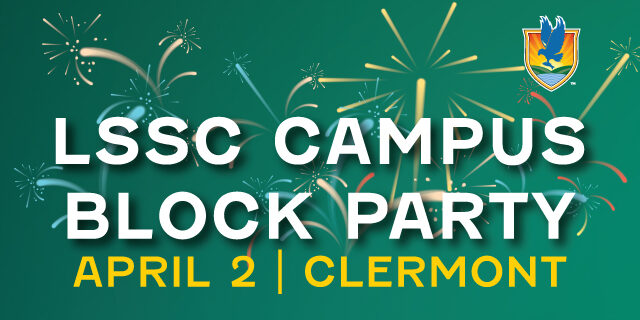 LSSC Campus Block Party April 2 Clermont with fireworks in the background