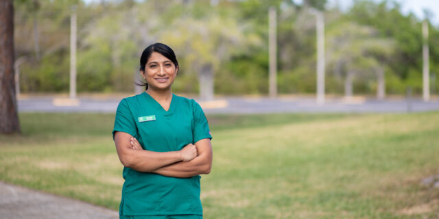 Nursing Student, Rosmin Blackshear poses for a photo on LSSC's Leesburg campus