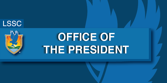 Blue background with headline bar reading LSSC Office of the President