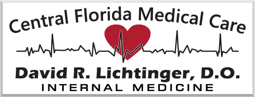 Central Florida Medical Care logo, heart, EKG line, text: David R. Lichtinger, D.O. Internal Medicine.