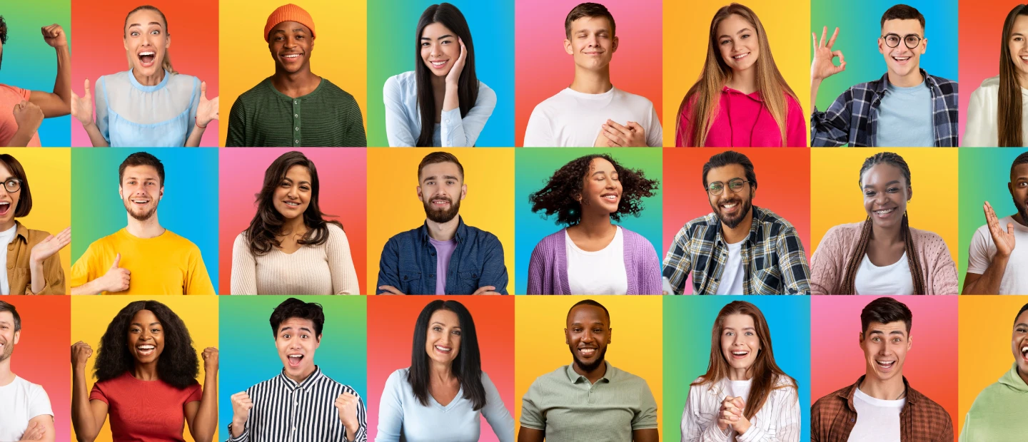 1 image files updated Diverse group of young adults smiling and gesturing in various colors