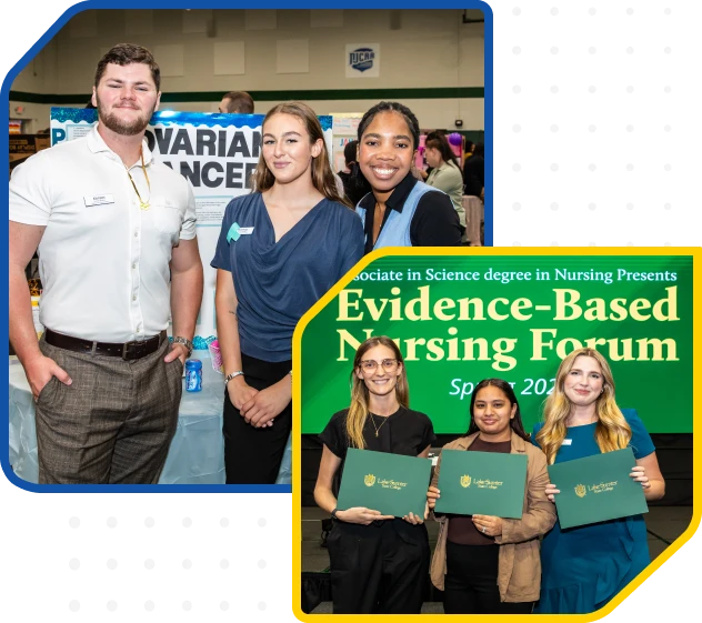 Evidence-Based Nursing Forum, two people in blue shirts, green brochures