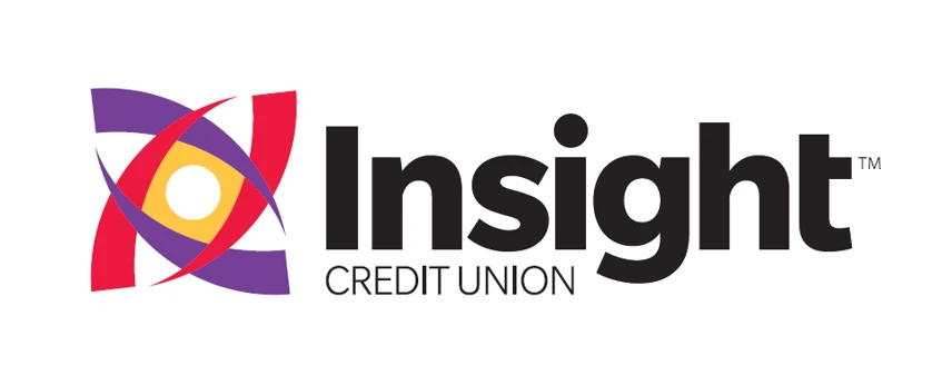 Insight Credit Union logo, abstract red, purple, yellow shapes left of bold black text.
