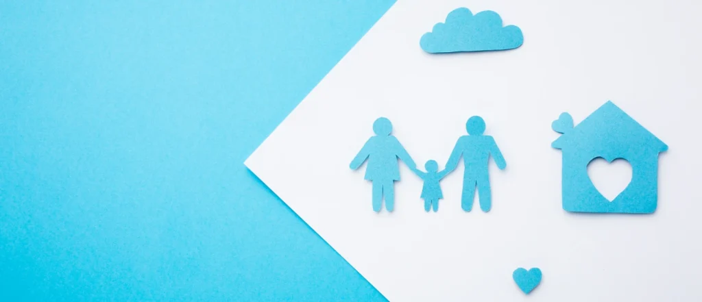 Blue paper family silhouette on white background