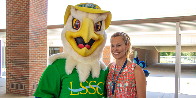 Swoop the Lakehawk with Leesburg Elementary Principal Heather Gelb