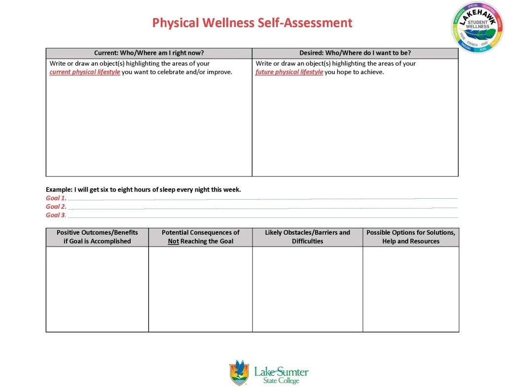 Physical Wellness Goal Assessment Chart